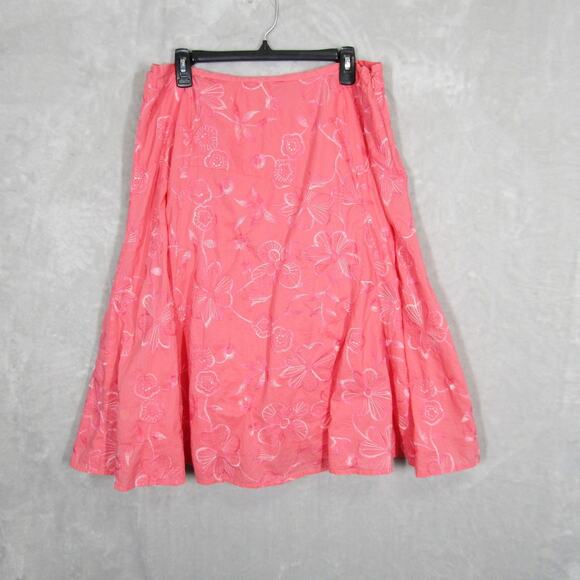 LaVie Boheme Skirt Womens 14 Pink Embroidered Floral A Line Cotton Boho Zip - Picture 1 of 11